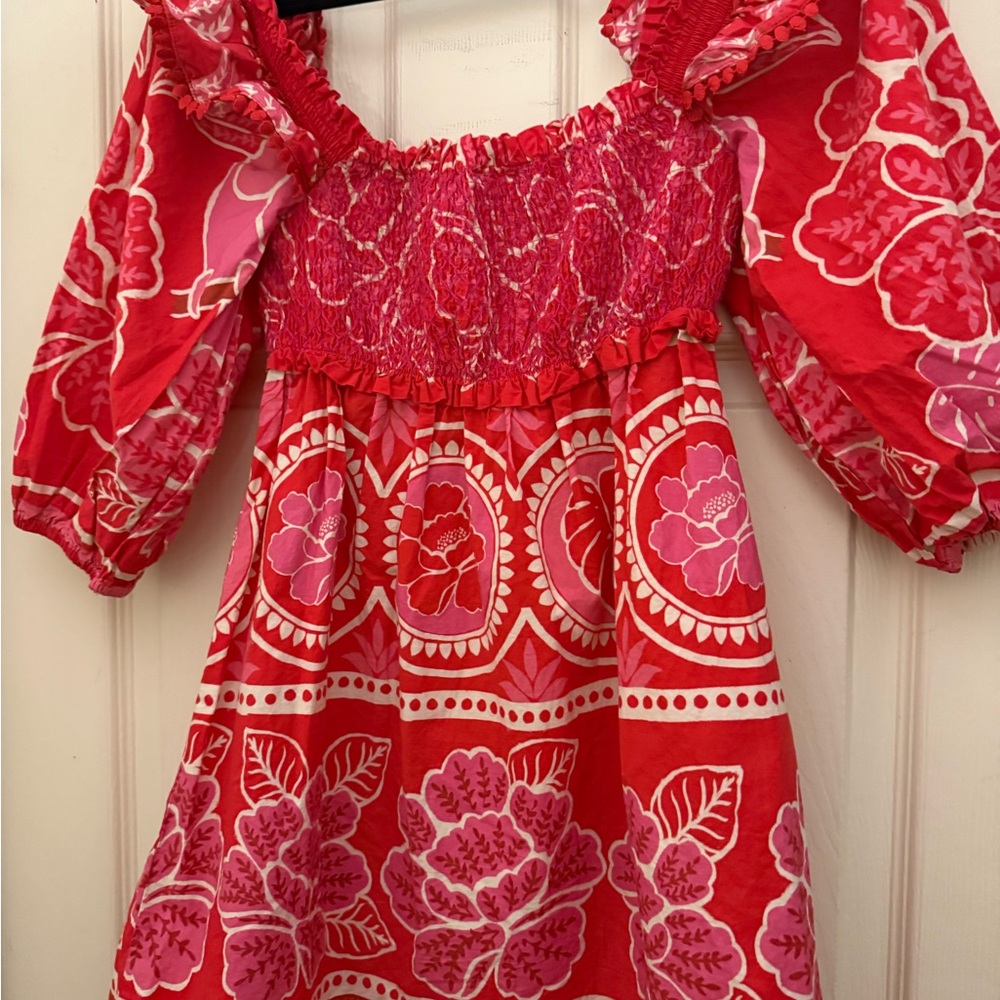 FARM Rio Red & Pink Floral Smocked Mini Dress